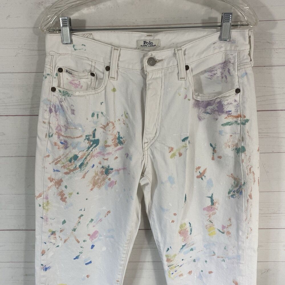 Polo Ralph Lauren Womens Avery Boyfriend Crop Paint Splatter Jeans Sz 27 White - Picture 2 of 14